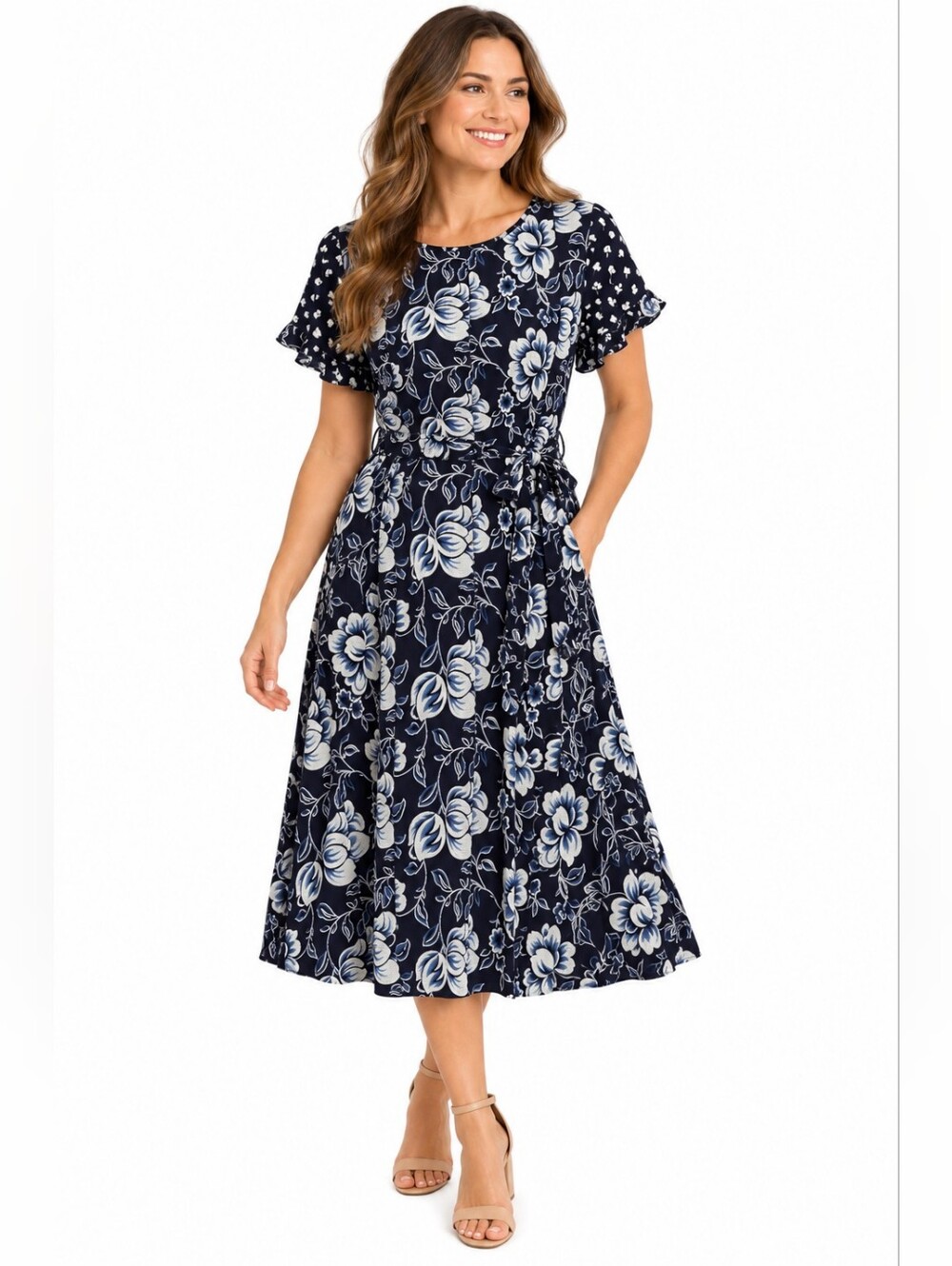 Perceptions New York Navy Floral Midi Dress Size Large